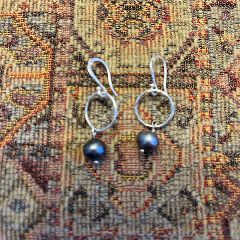 Stella & Dot Sterling Silver and Black Pearl Earrings